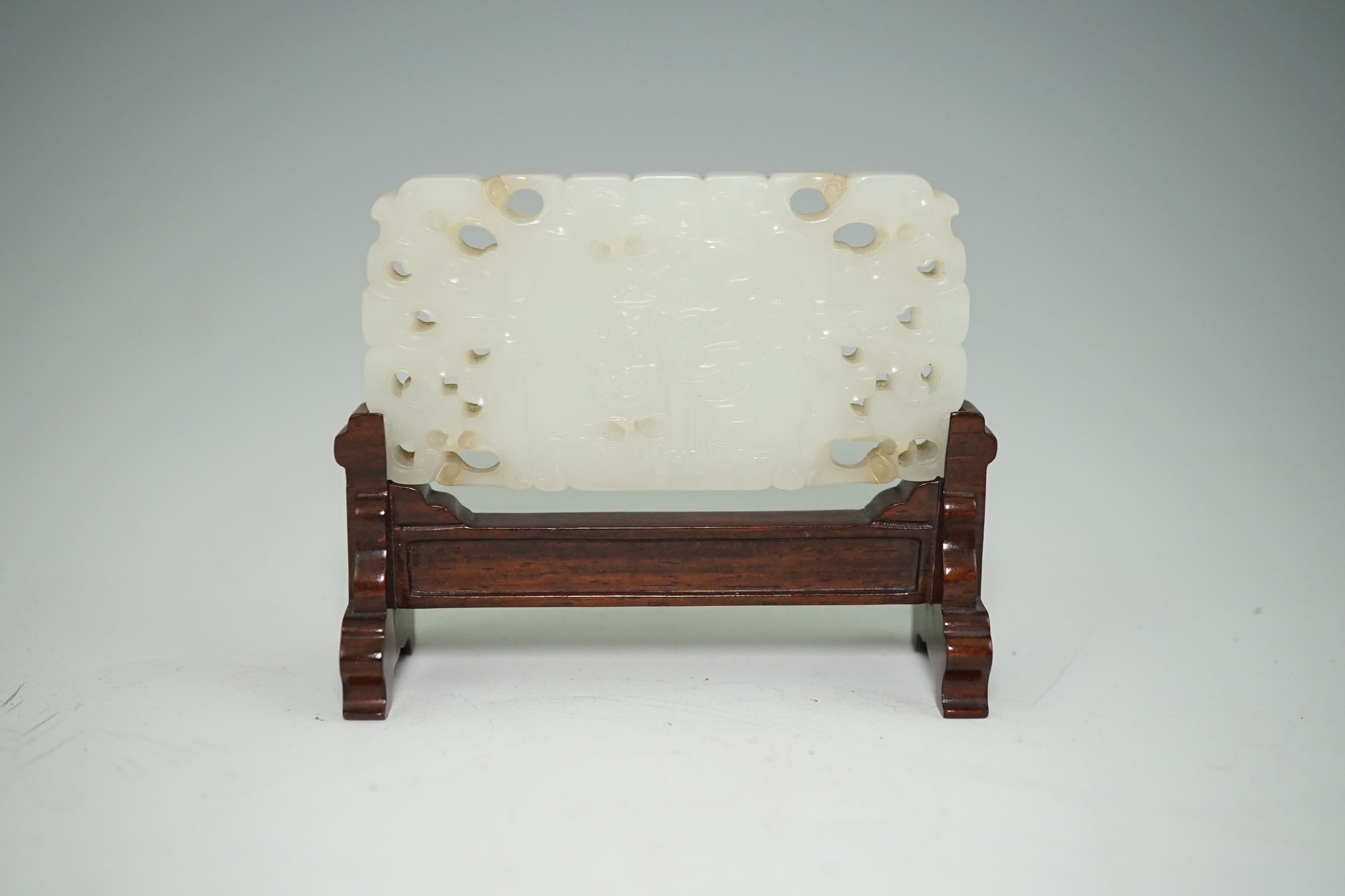 A fine Chinese inscribed white jade plaque, 18th/19th century